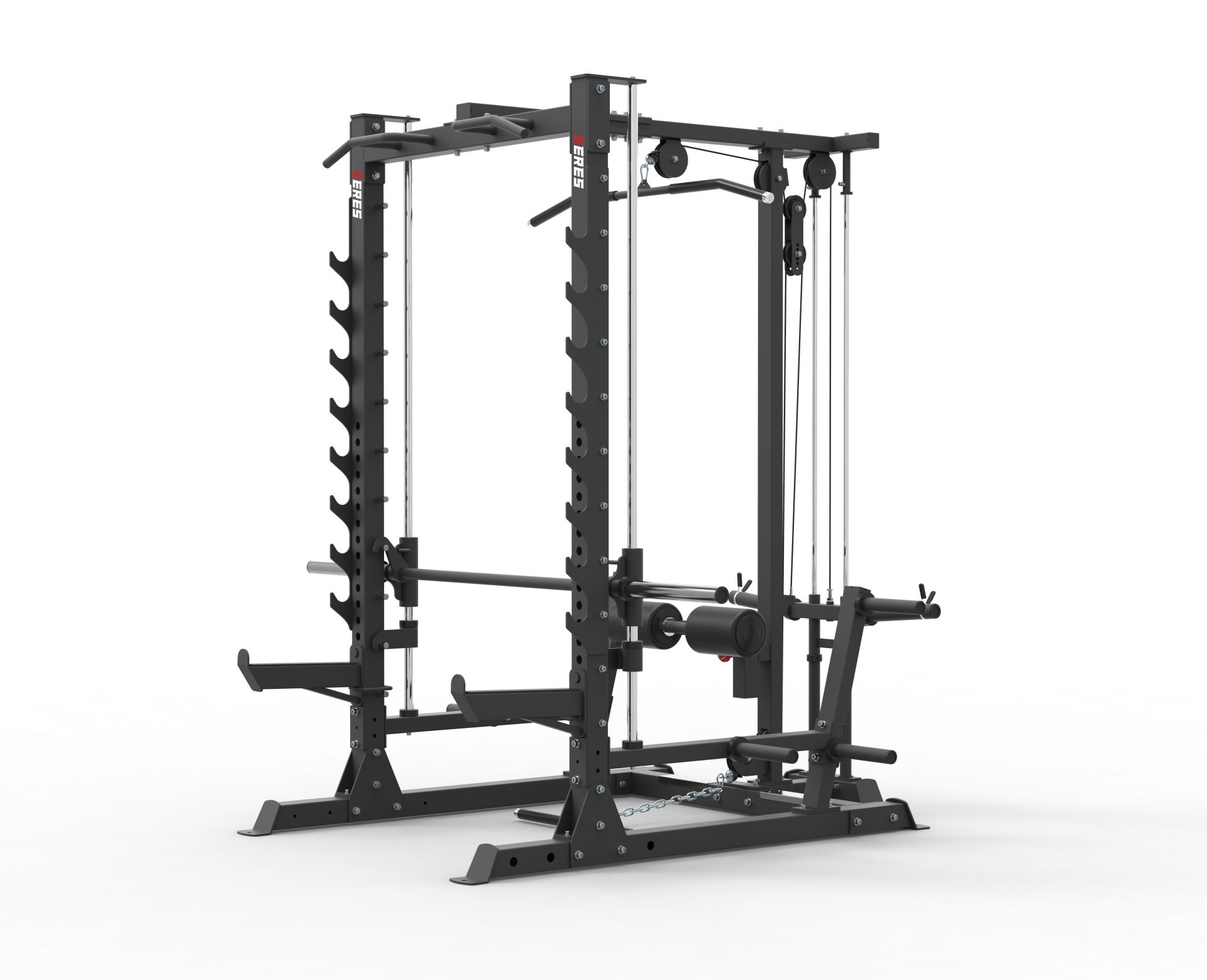 SMITH MACHINE HALF RACK WITH LAT/ ROW